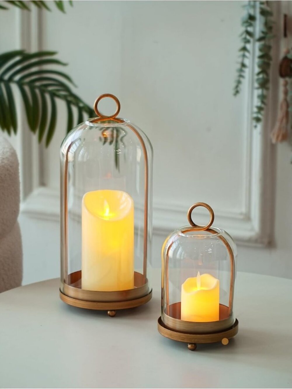 Set of 2 Glass Hurricane Candle Holders for Pillar Candles - Vintage Farmhouse